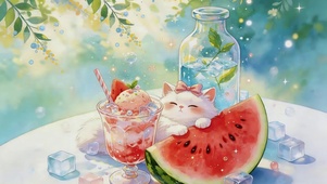 夏日西瓜猫咪