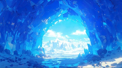 蓝天阳光冰川洞穴