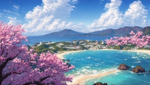 樱花与湖泊