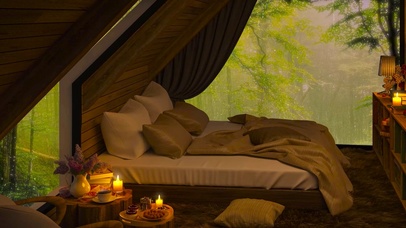 温馨树林雨天阁楼