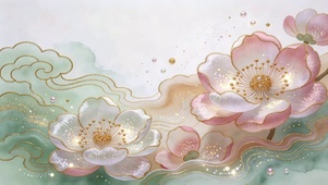 流云漫卷山茶花凝露鎏光