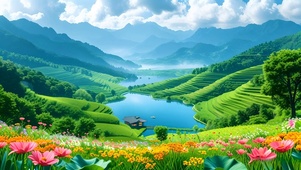 清新绿色护眼山水