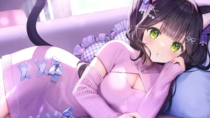 室内沙发猫少女