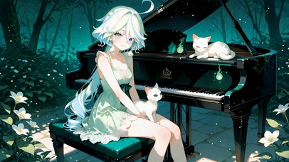森林钢琴少女与白猫