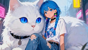 可爱女孩与萌宠猫咪