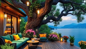 湖边大树小屋