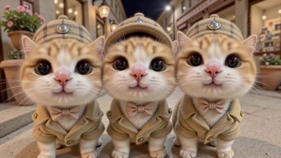 三只可爱英伦风街景小猫
