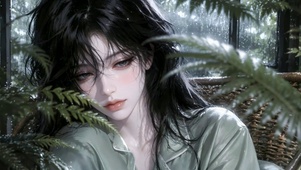 雨天窗边清冷氛围感美女