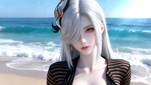 海边白发女孩