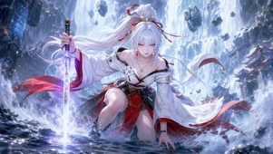 白发古风持刀美少女