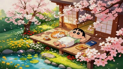 樱花木屋前小新
