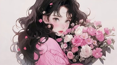 捧花少女插画