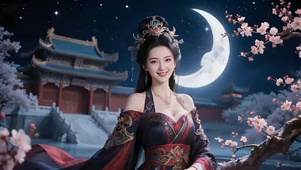 弯月当空宫殿古风仙子