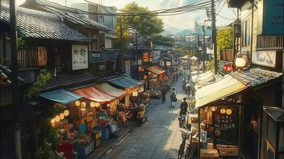 古镇商业街道建筑风景