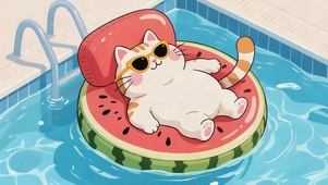 夏日泳池猫咪