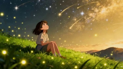 独坐山野仰望流星