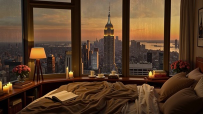 城市卧室余晖雨