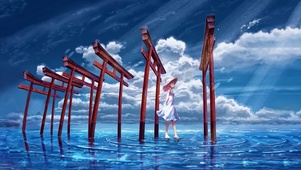 唯美水上蓝天女孩