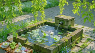 清幽庭院夏日莲池风景