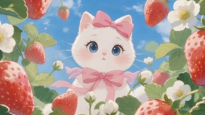 草莓园里的小猫