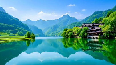 绿色护眼山水古镇