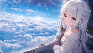 窗边看云的少女
