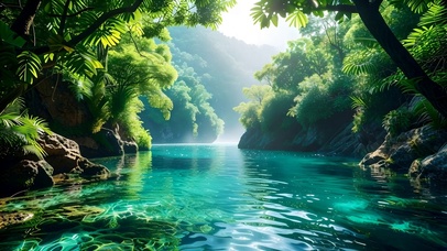 绿色护眼林间溪流