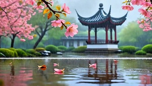 治愈桃花小雨4K