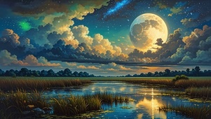 夜景星空树木河流