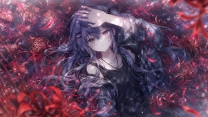 玫瑰花丛中的少女