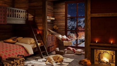 夜晚冬季卧室房间