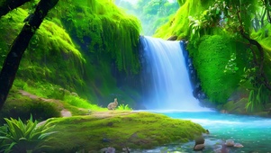 绿色护眼瀑布美景