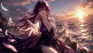 落日海岸紫发二次元美少女