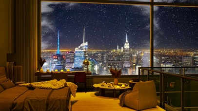 唯美雪夜都市房间