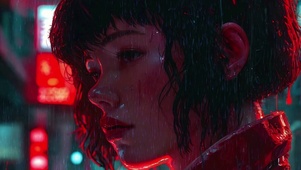 下雨天中的忧郁美女