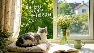 窗边慵懒猫咪慢享治愈生活