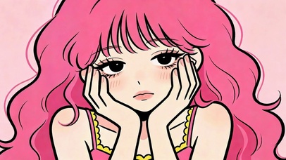 粉色卷发二次元美少女