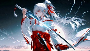 白发红衣巫女武士炫酷壁纸