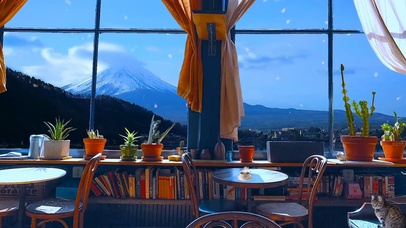 富士山下雪天咖啡厅