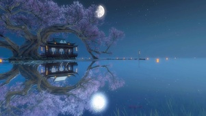 镜湖月色风景