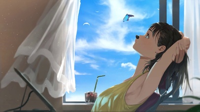 夏季学习的少女