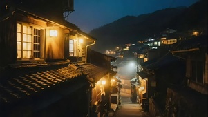 静谧古镇街道夜景