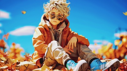 秋日帅气小男孩