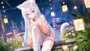 夜景猫耳异瞳二次元美少女