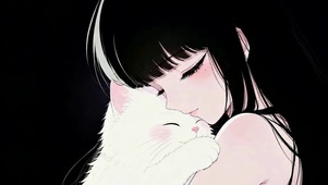 抱猫的黑发美少女