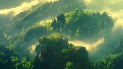 静谧云雾绿色山谷