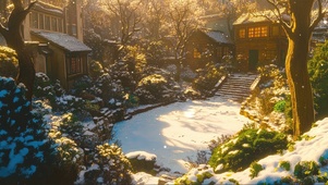 冬日古风庭院浪漫飘雪