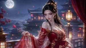 月夜古风红衣美女