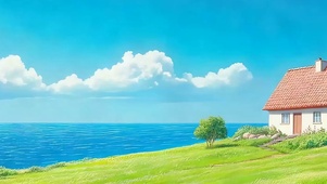 海边小屋带鱼屏
