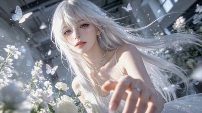 梦幻银发蝴蝶白花美少女
